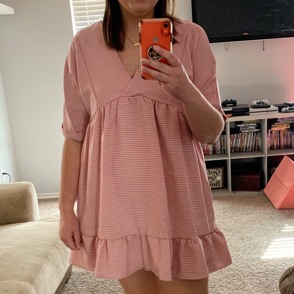 V-Neck Plaid Dress